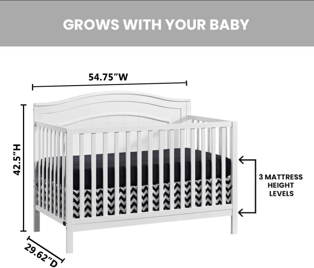Oxford Baby North Bay 4-in-1 Convertible Crib, Snow White, GreenGuard Gold Certified Richmond - photo 3