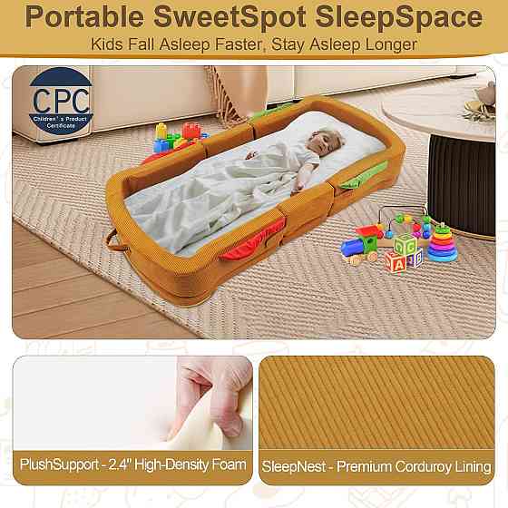 Toddler Travel Bed Sandwich Style - Portable Toddlers Floor Beds, Foldable Soft Foam Travel Crib for Richmond