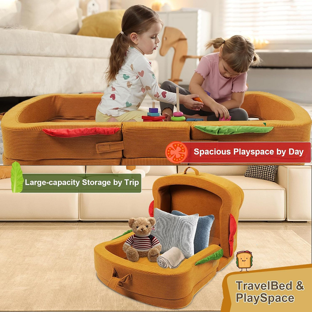 Toddler Travel Bed Sandwich Style - Portable Toddlers Floor Beds, Foldable Soft Foam Travel Crib for Richmond - photo 4