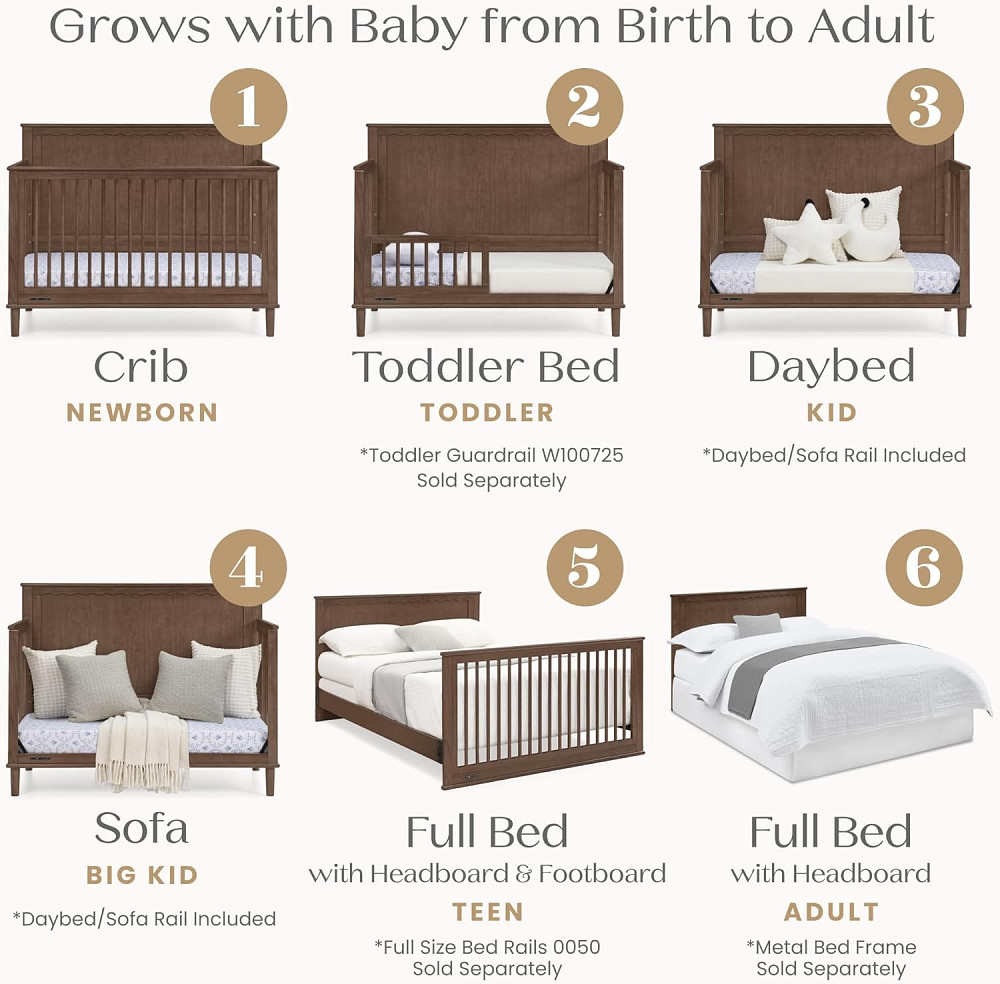 Delta Children Penelope 6-in-1 Convertible Crib - Greenguard Gold Certified, Teak Brown Richmond - photo 4