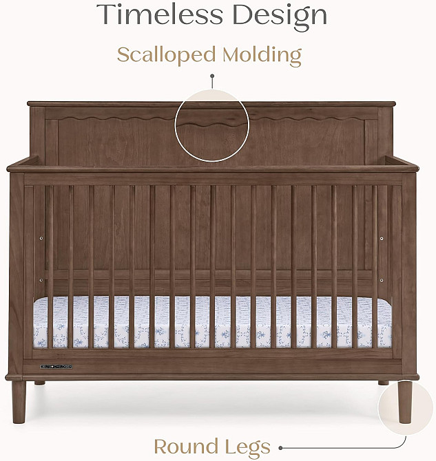 Delta Children Penelope 6-in-1 Convertible Crib - Greenguard Gold Certified, Teak Brown Richmond - photo 6