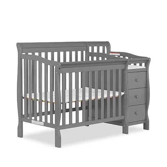 Dream On Me Jayden 4‑in‑1 Mini Convertible Baby Crib & Changer with Storage, Steel Grey, Pinewood, G Richmond