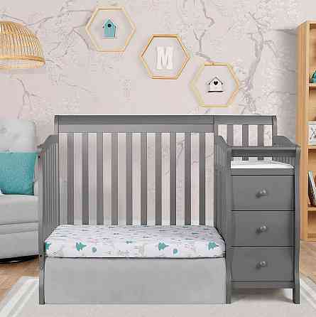 Dream On Me Jayden 4‑in‑1 Mini Convertible Baby Crib & Changer with Storage, Steel Grey, Pinewood, G Richmond