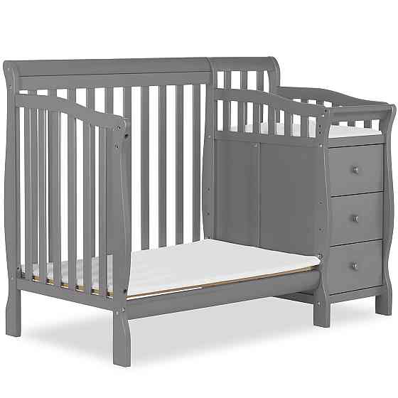 Dream On Me Jayden 4‑in‑1 Mini Convertible Baby Crib & Changer with Storage, Steel Grey, Pinewood, G Richmond