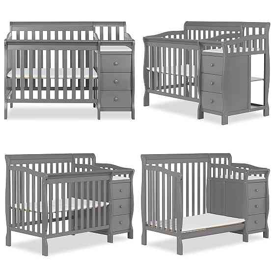 Dream On Me Jayden 4‑in‑1 Mini Convertible Baby Crib & Changer with Storage, Steel Grey, Pinewood, G Richmond