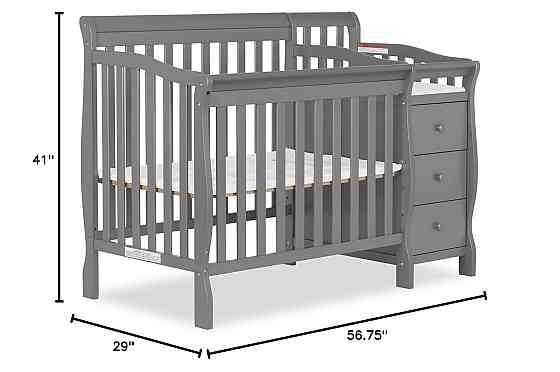 Dream On Me Jayden 4‑in‑1 Mini Convertible Baby Crib & Changer with Storage, Steel Grey, Pinewood, G Richmond