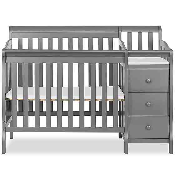 Dream On Me Jayden 4‑in‑1 Mini Convertible Baby Crib & Changer with Storage, Steel Grey, Pinewood, G Richmond