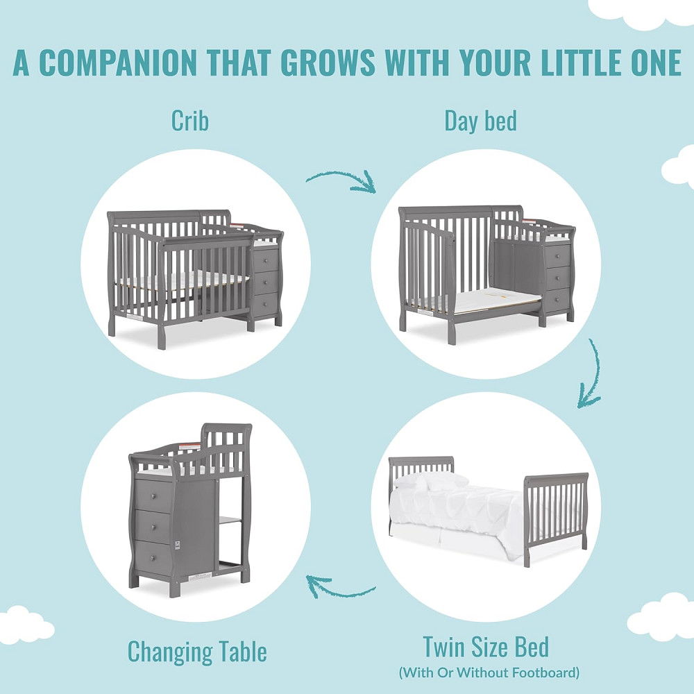 Dream On Me Jayden 4‑in‑1 Mini Convertible Baby Crib & Changer with Storage, Steel Grey, Pinewood, G Richmond - photo 9