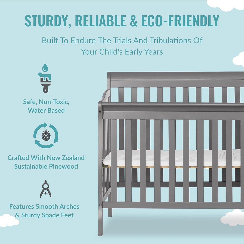Dream On Me Jayden 4‑in‑1 Mini Convertible Baby Crib & Changer with Storage, Steel Grey, Pinewood, G Richmond - photo 8