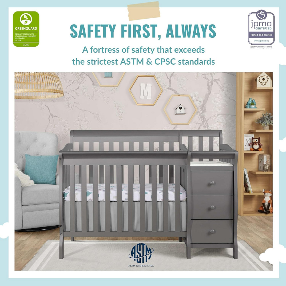 Dream On Me Jayden 4‑in‑1 Mini Convertible Baby Crib & Changer with Storage, Steel Grey, Pinewood, G Richmond - photo 7