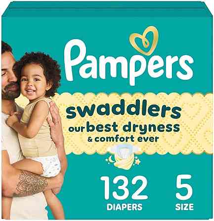 Pampers Swaddlers Diapers, Size 5 (20-37 lbs), 132 Count, Hypoallergenic, Absorbent, Keeps Baby Dry 