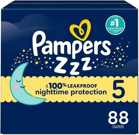 Pampers ZZZ Overnight Diapers, Size 5 (27+ lbs), 88 Count, Nighttime Protection Disposable Baby Diap