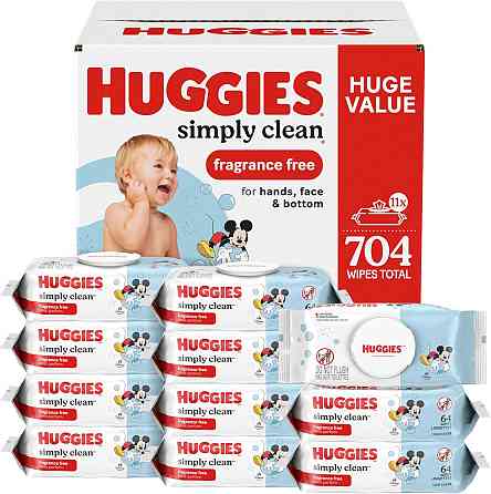 Huggies Simply Clean Unscented Baby Diaper Wipes, 11 Flip-Top Packs (704 Wipes Total), Packaging May