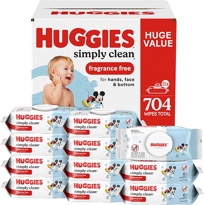 Huggies Simply Clean Unscented Baby Diaper Wipes, 11 Flip-Top Packs (704 Wipes Total), Packaging May Richmond - photo 1