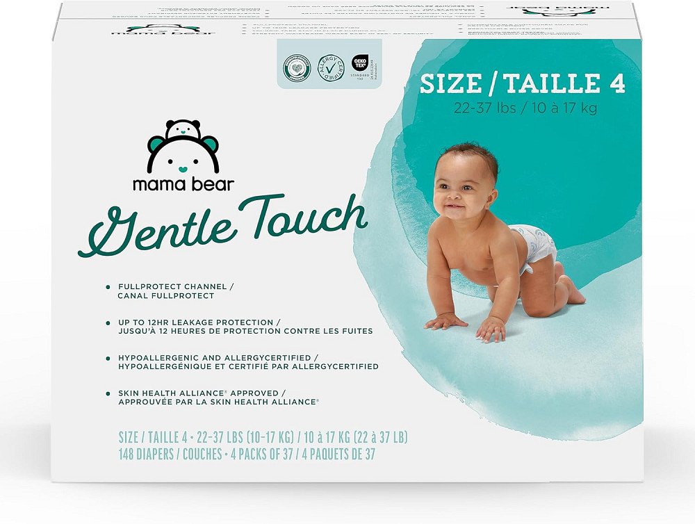Amazon Brand - Mama Bear Gentle Touch Baby Diapers, Formulated without Fragrance, Size 4, 148 Count  Richmond - photo 1