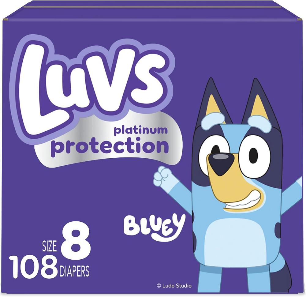Luvs Size 8 Baby Diapers, Platinum Protection Bluey Diapers for Day & Night,Size 8, 108 Count Richmond - photo 1