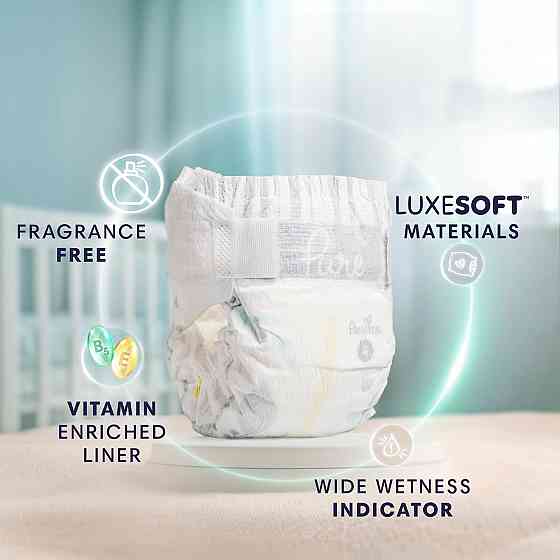 Pampers Pure Baby Diapers, Size 6 (35+ lbs), 108, Up to 100% Leakproof, Premium Hypoallergenic Soft  Richmond
