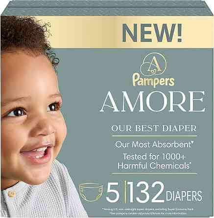 Pampers Amore, Size 5 (20-37 lbs), 132 Count, Our Best Diaper – Hypoallergenic & Fragrance Free, Up 