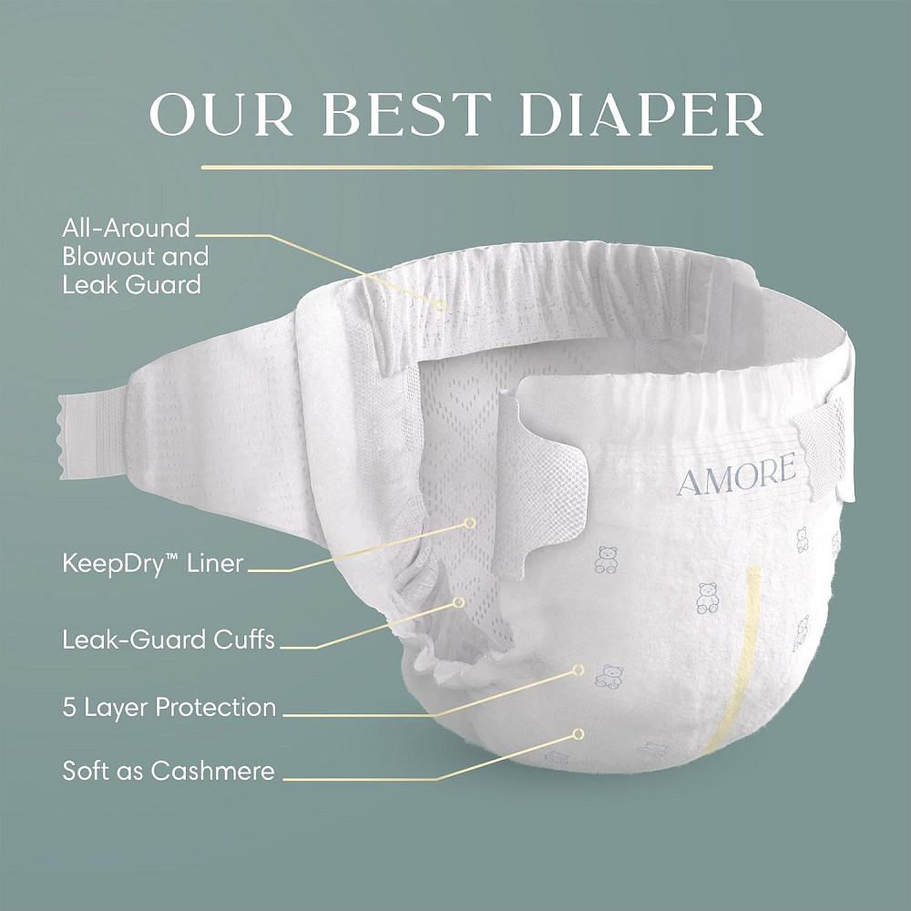 Pampers Amore, Size 5 (20-37 lbs), 132 Count, Our Best Diaper – Hypoallergenic & Fragrance Free, Up  Richmond - photo 2