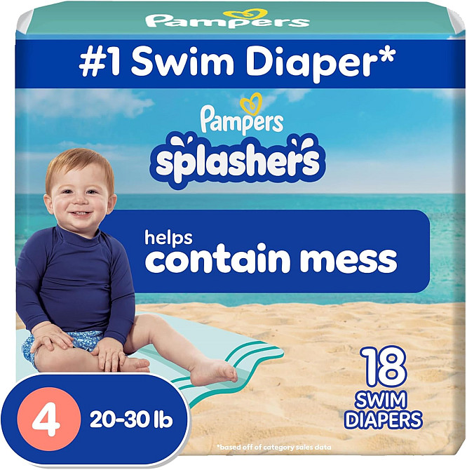 Pampers Swim Diapers - Splashers - Size 4, 18 Count, Gap-Free Disposable Baby Swimming Pants Richmond - photo 1