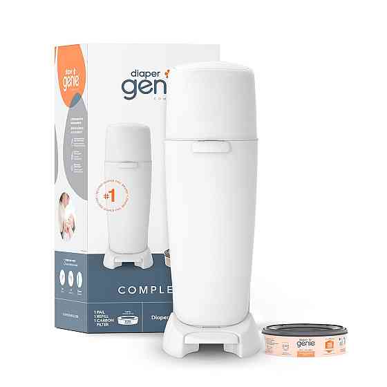 Diaper Genie Complete Diaper Pail (White) – Includes 1 Refill (Holds 270 Newborn Diapers) & 1 Carbon Richmond
