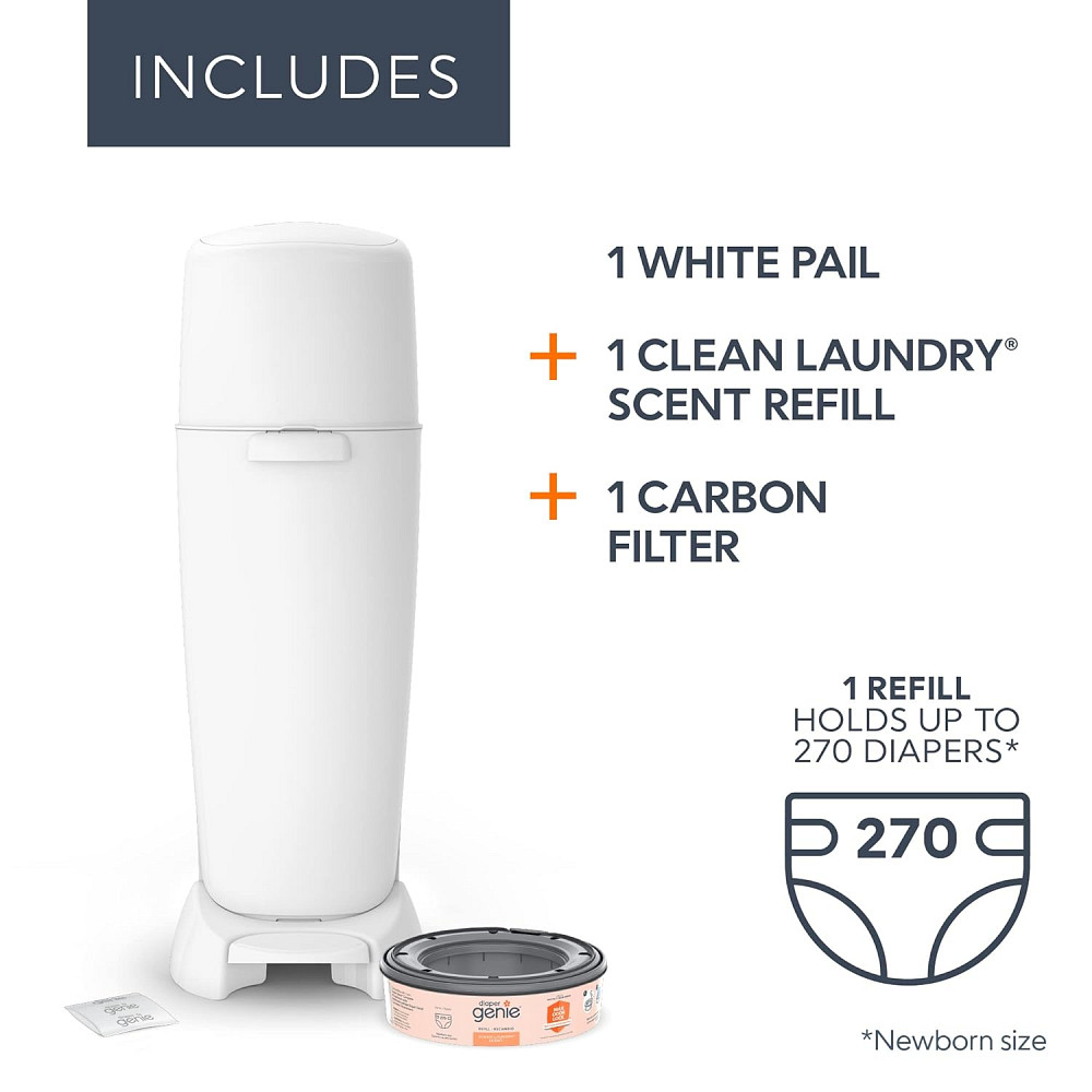 Diaper Genie Complete Diaper Pail (White) – Includes 1 Refill (Holds 270 Newborn Diapers) & 1 Carbon Richmond - photo 2