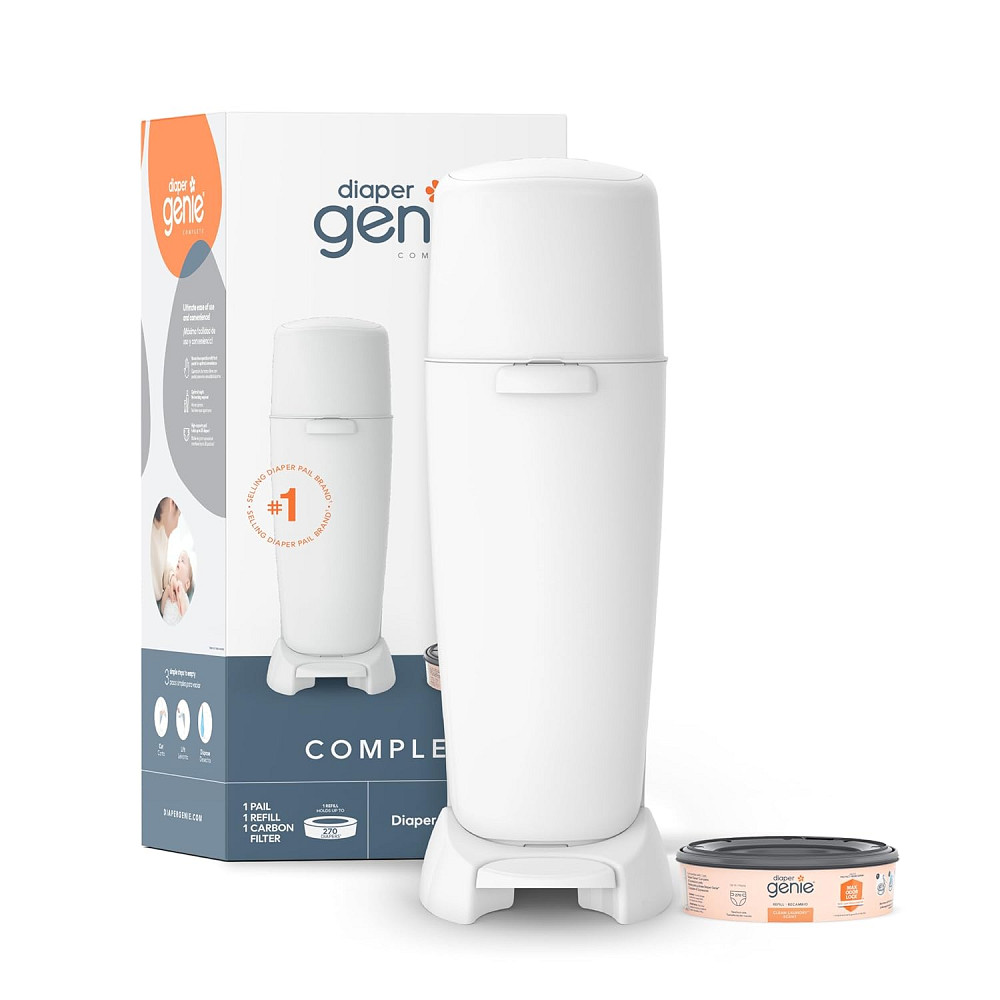 Diaper Genie Complete Diaper Pail (White) – Includes 1 Refill (Holds 270 Newborn Diapers) & 1 Carbon Richmond - photo 1