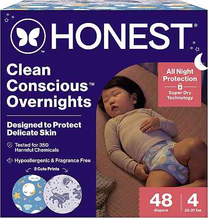 The Honest Company Comfort Dry Overnight Diapers, Up to 12 Hours Protection, Hypoallergenic, Cozy Cl