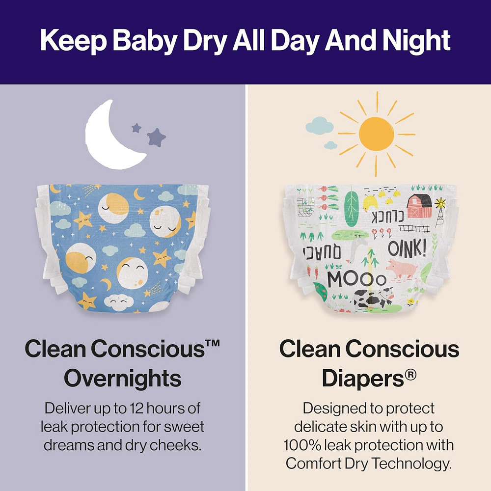 The Honest Company Comfort Dry Overnight Diapers, Up to 12 Hours Protection, Hypoallergenic, Cozy Cl Richmond - photo 8
