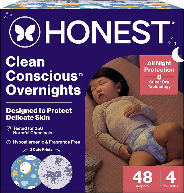 The Honest Company Comfort Dry Overnight Diapers, Up to 12 Hours Protection, Hypoallergenic, Cozy Cl Richmond - photo 1
