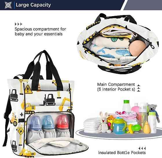 Personalized Diaper Bag Backpack with Custom Name, Black & Yellow Roadwork Construction Customizable Richmond