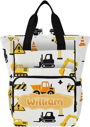 Personalized Diaper Bag Backpack with Custom Name, Black & Yellow Roadwork Construction Customizable