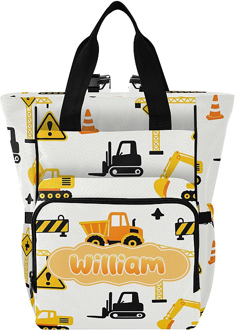 Personalized Diaper Bag Backpack with Custom Name, Black & Yellow Roadwork Construction Customizable Richmond - photo 1