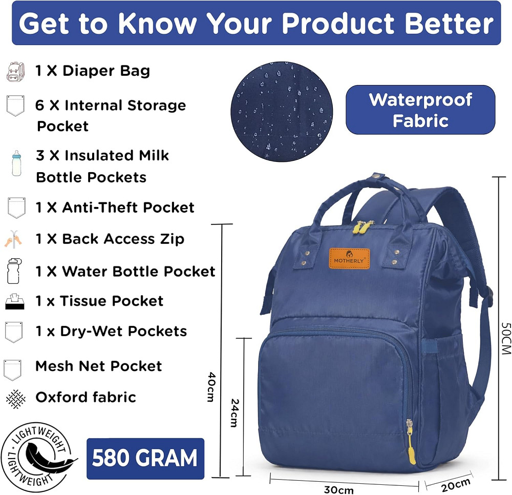 NANKICRAFT Diaper Bag Backpack for Moms, Navy Blue, Water-Resistant Oxford Fabric, 12 Pockets with A Richmond - photo 2