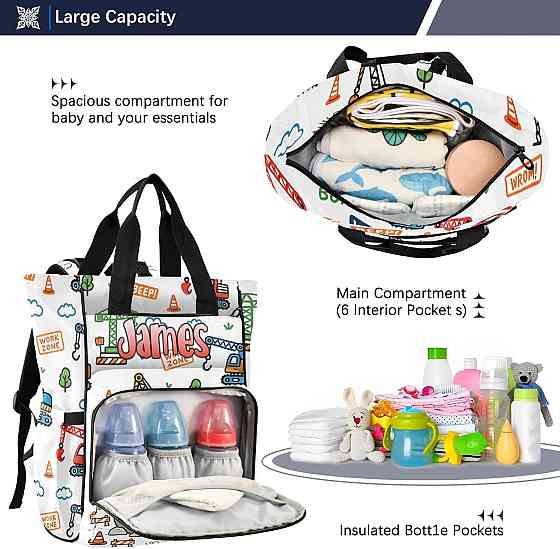 Personalized Diaper Bag Backpack with Custom Name Age, Engineering Series: Crane Customizable Name D Richmond