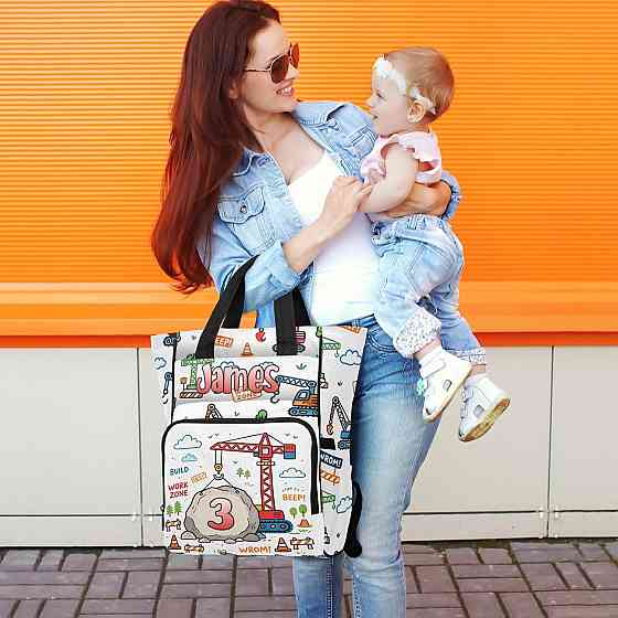 Personalized Diaper Bag Backpack with Custom Name Age, Engineering Series: Crane Customizable Name D Richmond
