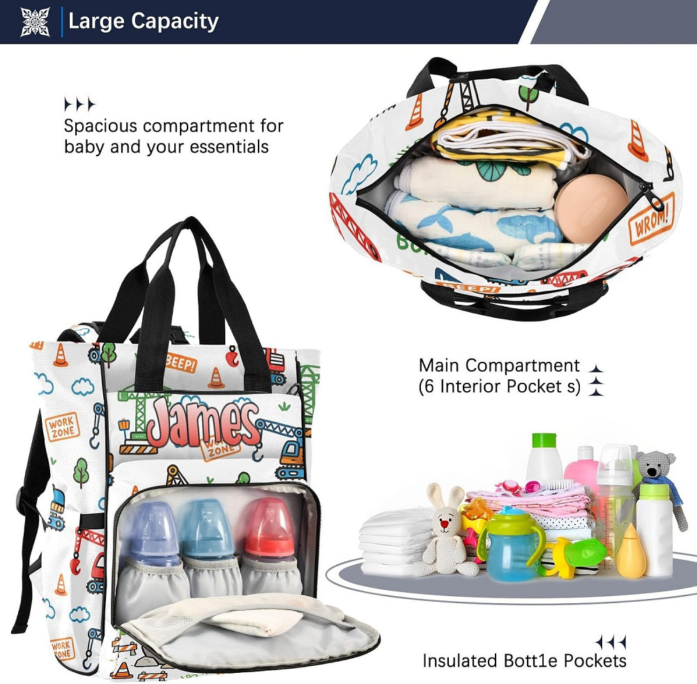 Personalized Diaper Bag Backpack with Custom Name Age, Engineering Series: Crane Customizable Name D Richmond - photo 6
