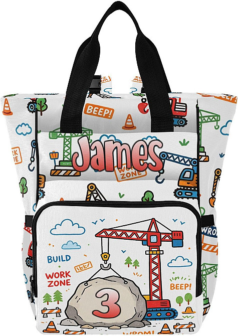 Personalized Diaper Bag Backpack with Custom Name Age, Engineering Series: Crane Customizable Name D Richmond - photo 1
