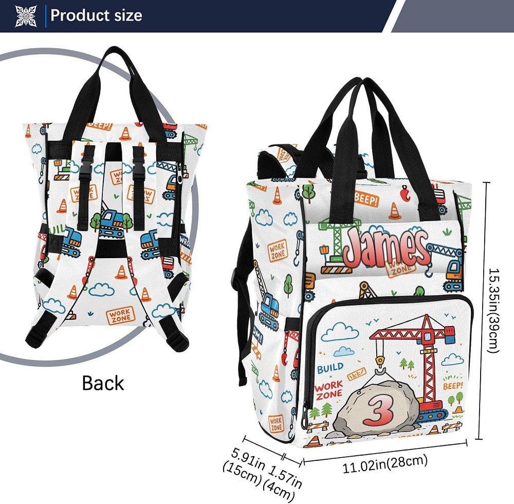 Personalized Diaper Bag Backpack with Custom Name Age, Engineering Series: Crane Customizable Name D Richmond - photo 4
