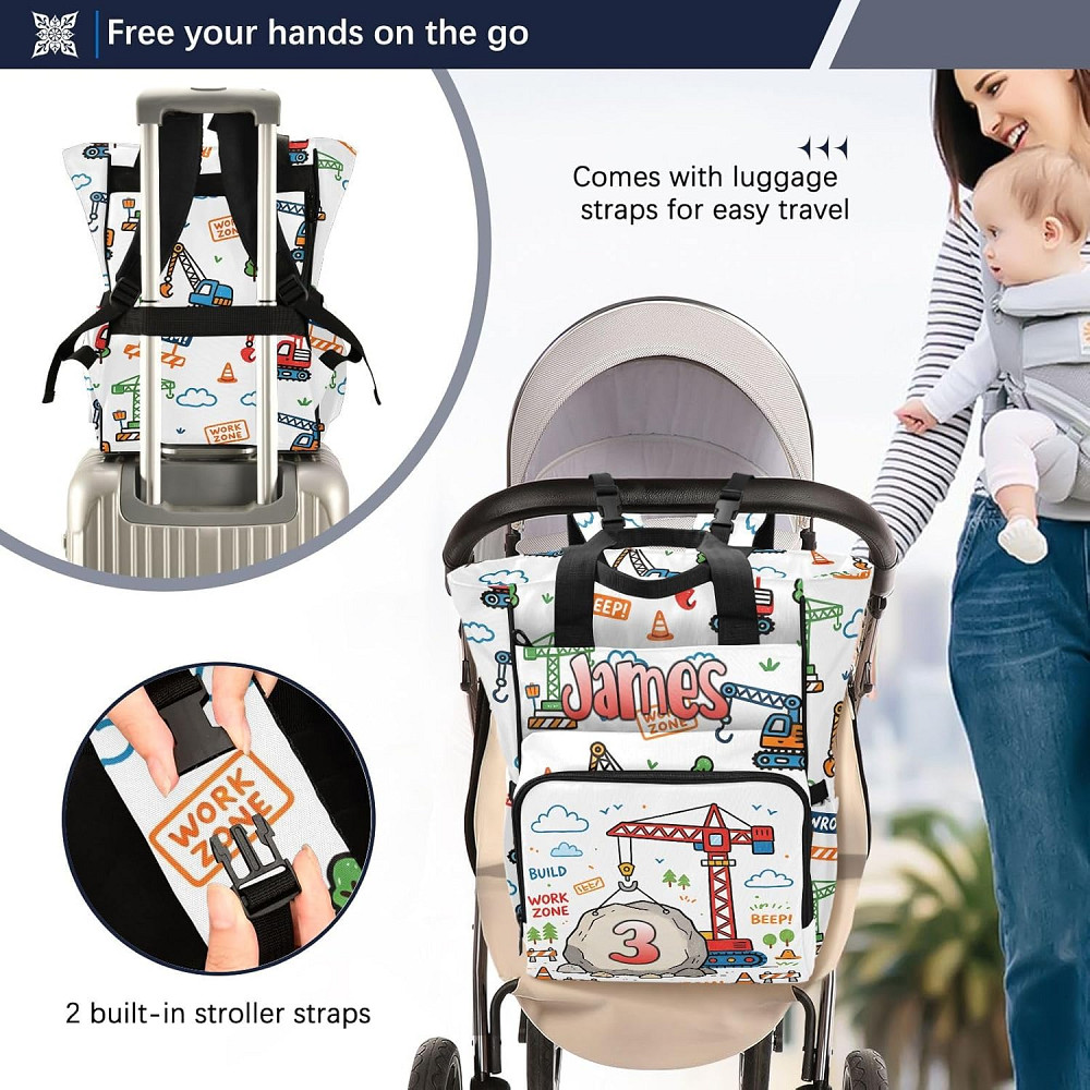 Personalized Diaper Bag Backpack with Custom Name Age, Engineering Series: Crane Customizable Name D Richmond - photo 5