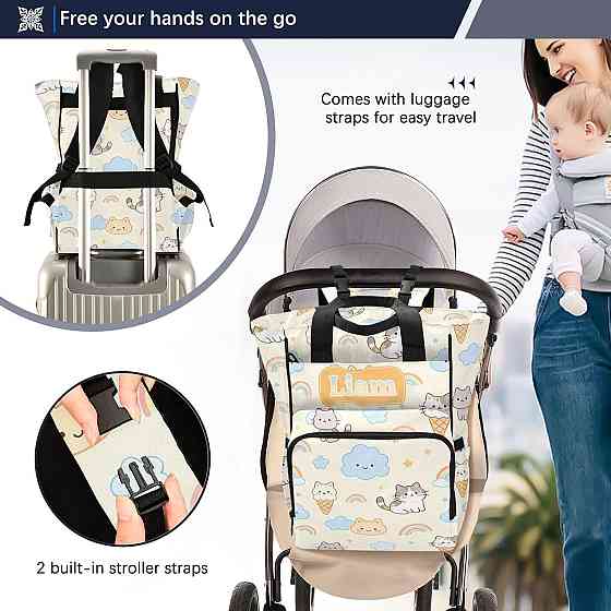 Personalized Diaper Bag Backpack with Custom Name, Ice Cream Rainbow Kitten Customizable Name Diaper Richmond