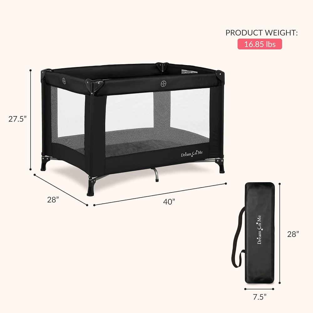 Dream On Me Nest Portable Playard in Black with Carrybag an Shoulder Strap, Lightweight, Packable an Richmond - photo 3