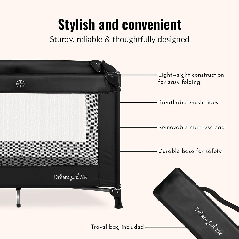 Dream On Me Nest Portable Playard in Black with Carrybag an Shoulder Strap, Lightweight, Packable an Richmond - photo 6