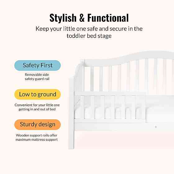 Dream On Me Austin Toddler Day Bed with Rails in White, Low to Floor Toddler Day Bed, Greenguard Gol Richmond