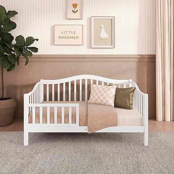 Dream On Me Austin Toddler Day Bed with Rails in White, Low to Floor Toddler Day Bed, Greenguard Gol Richmond