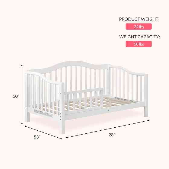 Dream On Me Austin Toddler Day Bed with Rails in White, Low to Floor Toddler Day Bed, Greenguard Gol Richmond